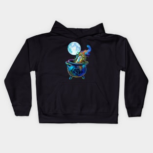 Witchy Aesthetic Cauldron and Halloween Full Moon Kids Hoodie